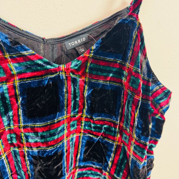 Torrid Plaid Velvet camisole tank top size 1 (XL/1X) goth punk NWT - Picture 1 of 8